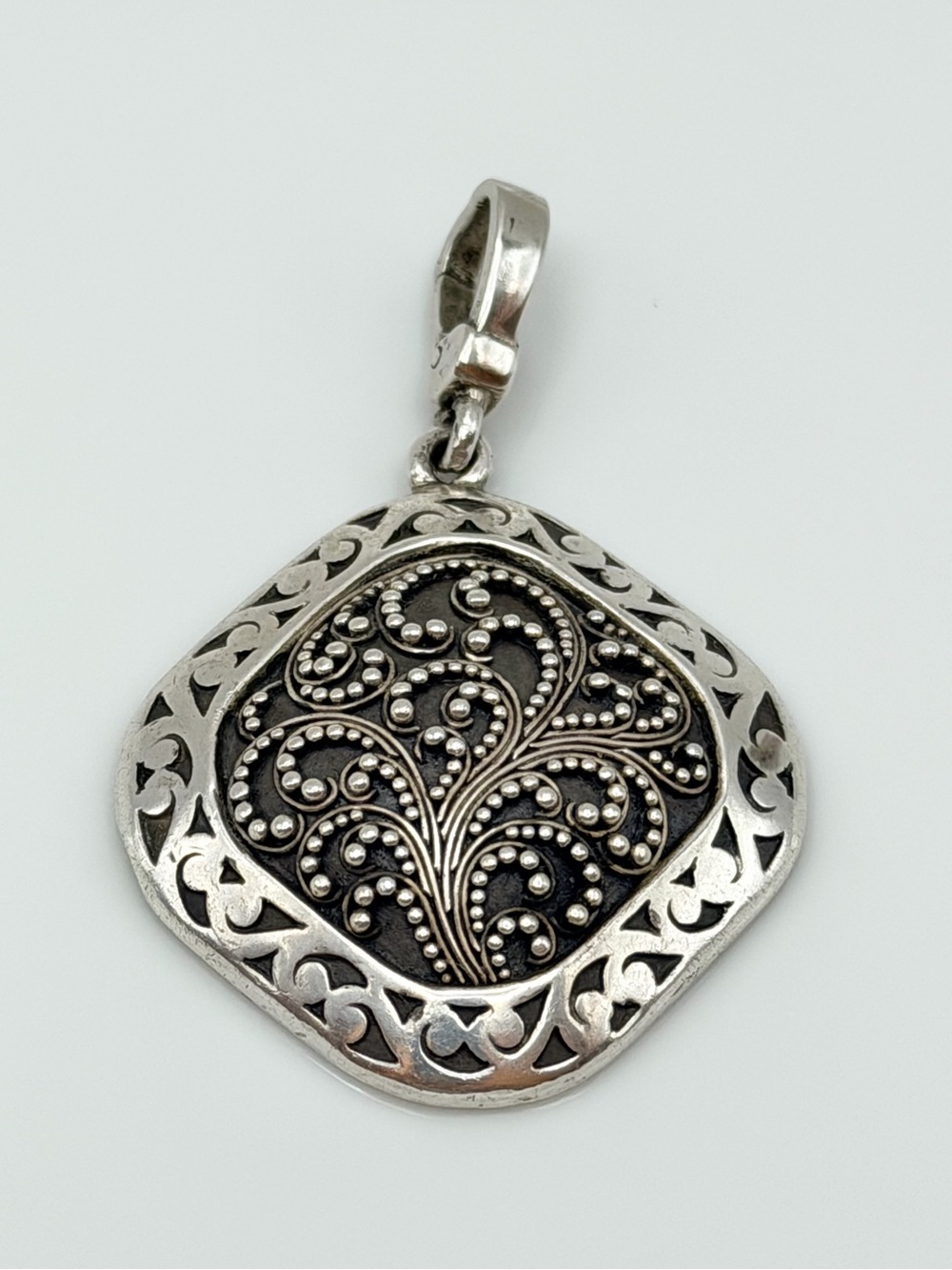 Vintage Lois Hill 925 Sterling Silver Soft Square Scroll Pendant 19g 1.5”